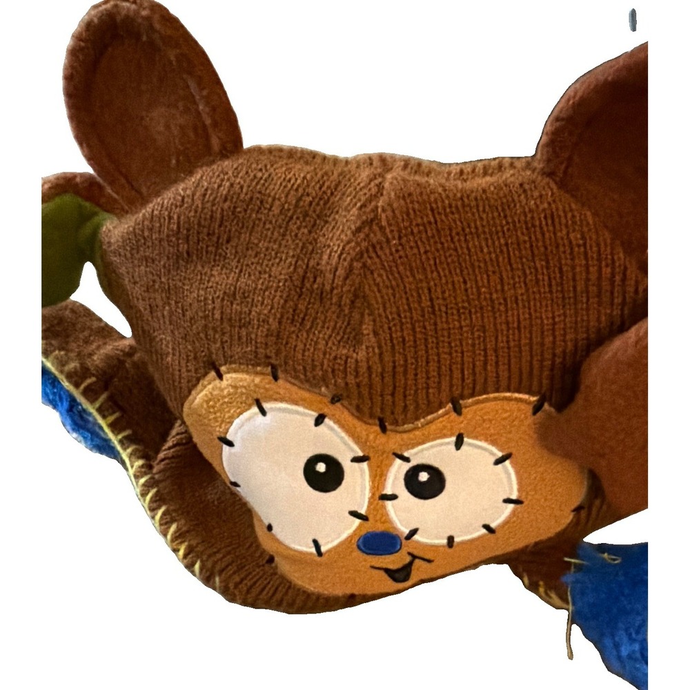 Flipeez Monkey Trapper Hat Ear Flap Pom Pom Brown Green Blue One Size - Picture 11 of 11